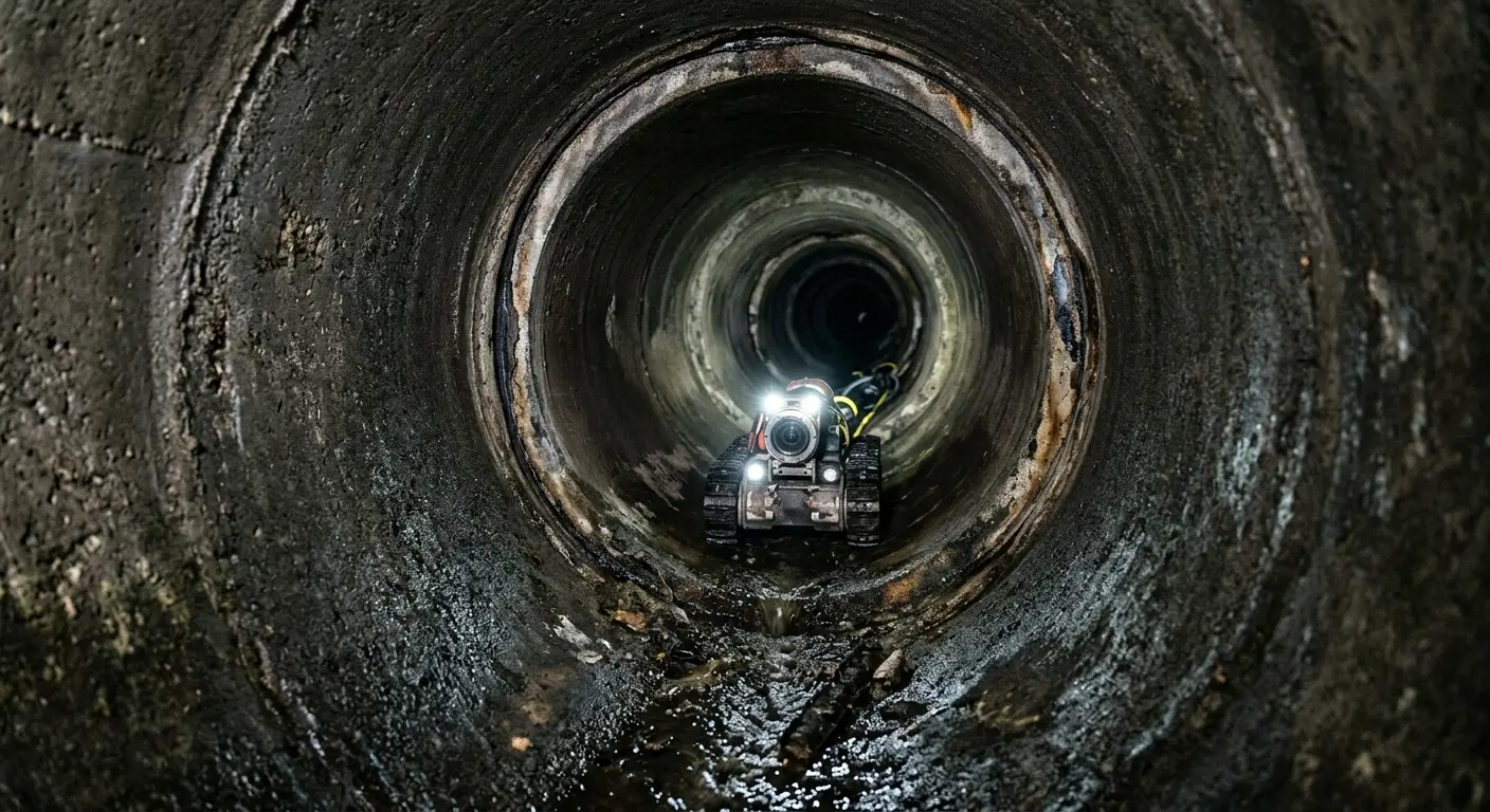 Robotic sewer camera inspecting pipe interior for Sewer Line Cleaning in Dumbarton